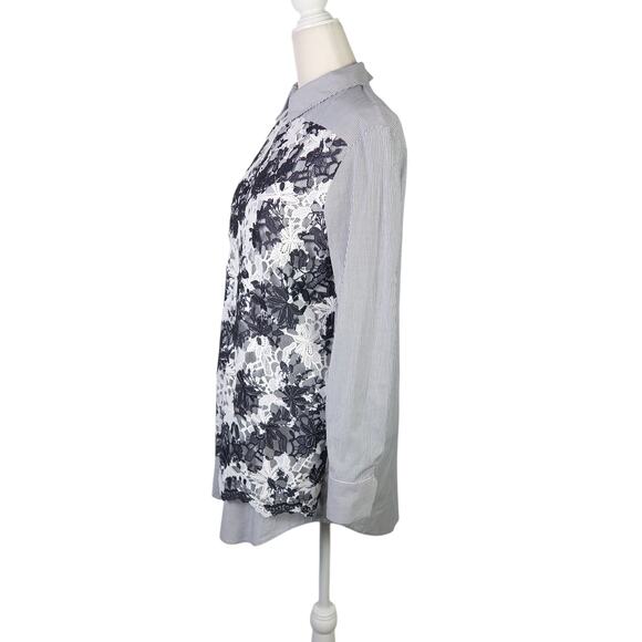 Thakoon Addition Blue and White Striped Floral Lace Overlay Shirt Dress 0 - Picture 4 of 7